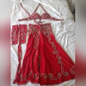 PROFESSIONAL HAND BEADED EGYPTIAN BELLY DANCE COSTUME FIVE PIECES WORN ONCE